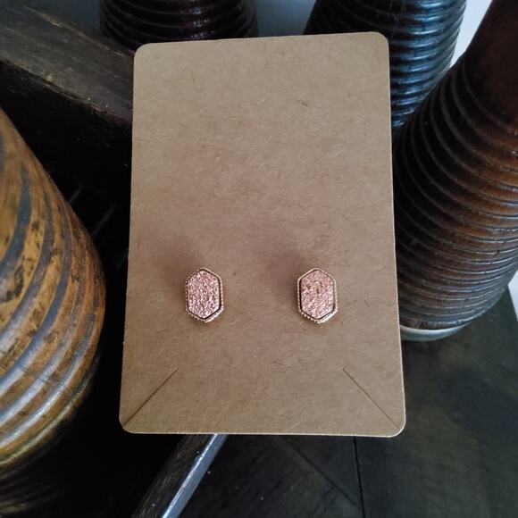 Faux Druzy Stone Stud Earrings in Rose Gold Peach - Picture 2 of 11